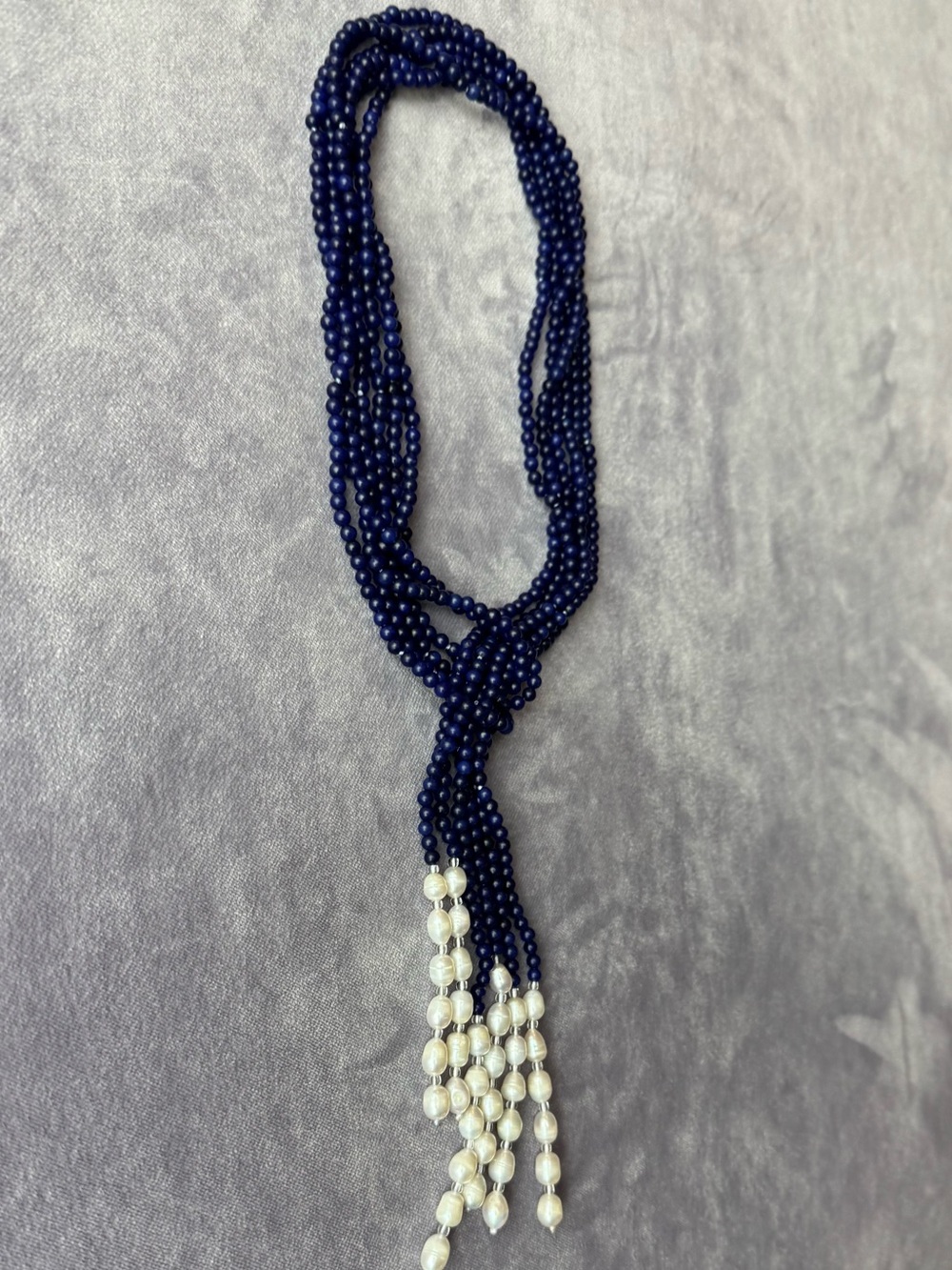 NWOT Polo Ralph Lauren Lapis Lazuli and Pearl Wrapt Necklace - Picture 8 of 10